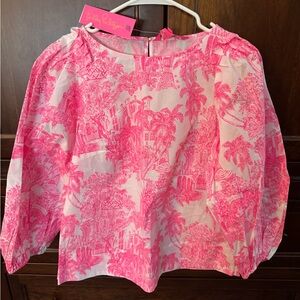 Lilly Pulitzer Pink and white toile blouse